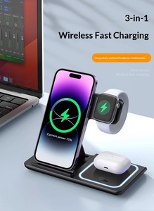 ZZx <span class=keywords><strong>Chargeur</strong></span> sans fil 3-en-1 à bas prix pour téléphones mobiles Android/iOS, montres et écouteurs - Support de charge vertical pliable en ABS 15W - Product Image 3