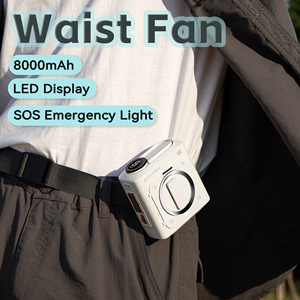 Portable Wearable Belt Fan 8000mAh High Capacity Battery LED Display Adjustable Speed SOS Flash <b>Light</b> Hands-Free Household - Product Image 1