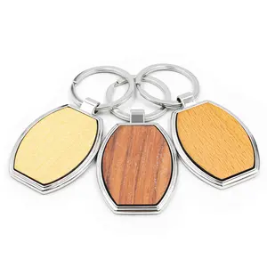 Custom Logo Round Accessories Wooden Keyring Surfboard Engraving Carving Blanks Wood And Metal Keychain