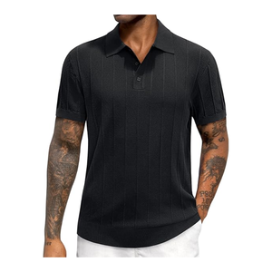 Polo de Punto de Manga Corta para Hombre, Diseño Calado, Transpirable, Color Sólido, Logotipo Personalizado, Estilo Casual de Moda - Product Image 1