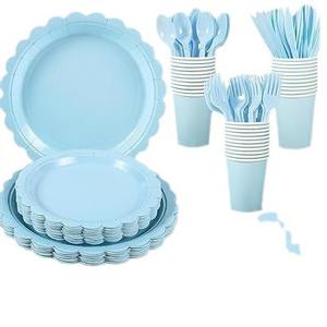 Ensemble de fête à thème en dentelle <span class=keywords><strong>bleu</strong></span> clair assiette en papier jetable tasse en papier couteau à mouchoirs <span class=keywords><strong>fourchette</strong></span> cuillère vaisselle décoration - Product Image 5