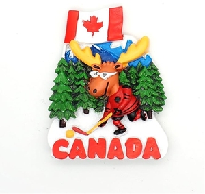 Resina 3D <span class=keywords><strong>ciervo</strong></span> <span class=keywords><strong>canadiense</strong></span> jugando al hockey recuerdo refrigerador imán resina artesanías - Product Image 1