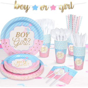 Gender Reveal Party supplies Set di stoviglie usa e getta piatti per la cena di carta tazze tovagliolo per lui o lei Baby Shower Pink/Blue Decor - Product Image 2