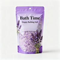 Pochette debout résistante à l'humidité avec imprimé personnalisé et trou rond/euro pour sacs en plastique de sel de bain à la lavande
