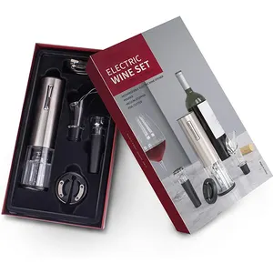 Manufacturer Stainless Steel Rechargeable Automatic Electric Wine Bottle Opener Kit With USB Charging Cable 4-in-1 Gift Set