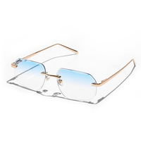 Lunettes de soleil rectangulaires UV400 2026 au design taillé diamant, légères, sans monture bleue, pour hommes et femmes