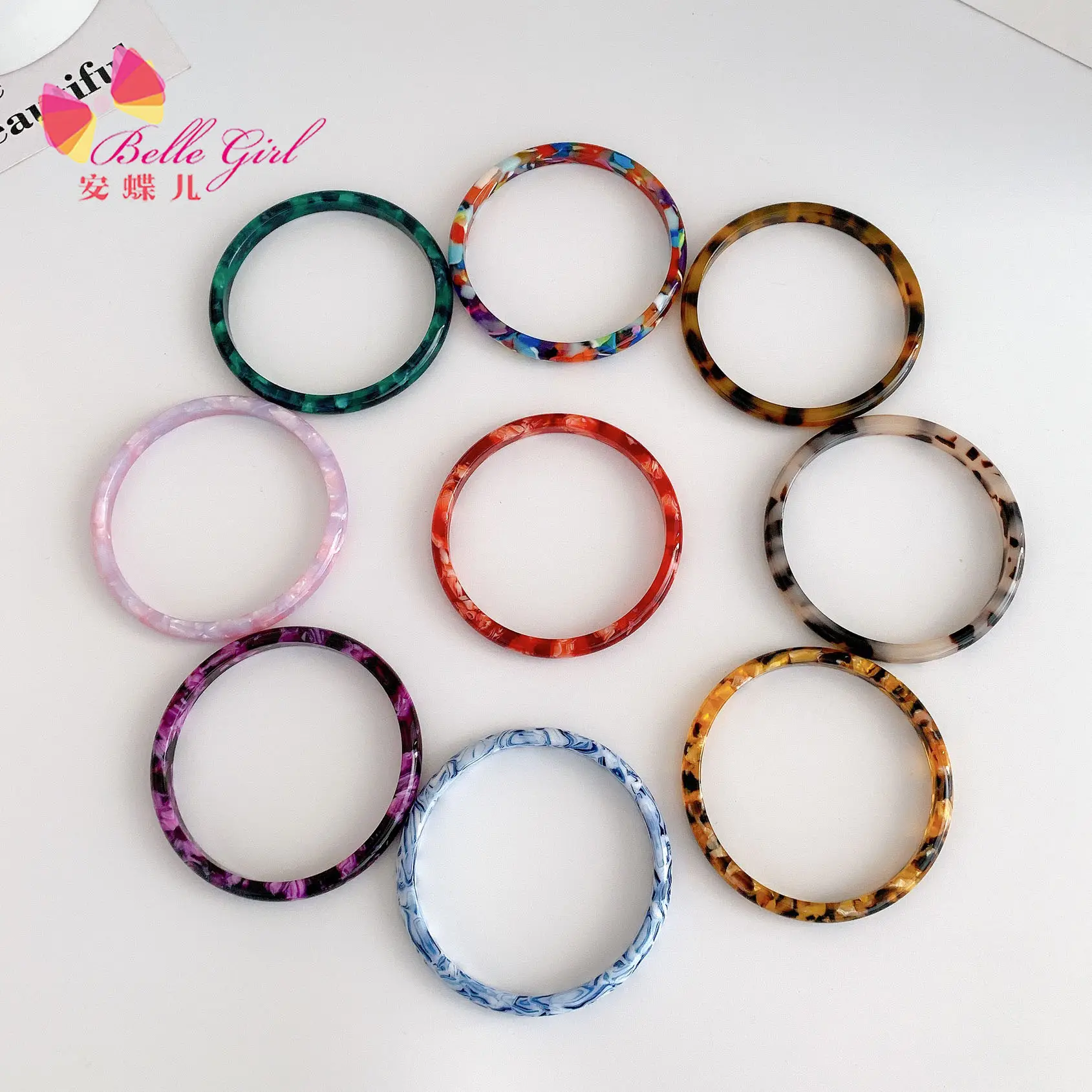 BELLEWORLD custom Private design color logo classic resin acrylic cellulose acetate bracelets bangles for women