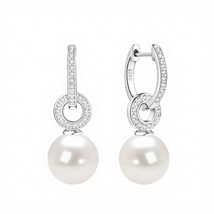Wholesale Fashion Gemstone Jewelry Light Blue Enamel 3A White Cubic Zirconia Gold Plated Sterling <b>Silver</b> <b>Drop</b> <b>Earrings</b> for Women - Product Image 2