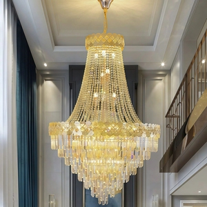 Luminaires suspendus à haute économie d'énergie, grande taille, hauteur réglable, cristal doré, décoration de mariage, escaliers d'hôtel personnalisés, modernes, JYLIGHTING - Product Image 1