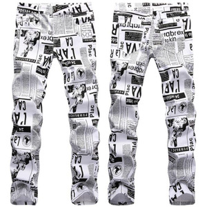 Korean Style <strong>Men</strong> <strong>Jeans</strong> Causal 3D Letter <strong>Printing</strong> Design Young Man <strong>Jeans</strong> Fashion Slim Male Denim Pants - Product Image 1