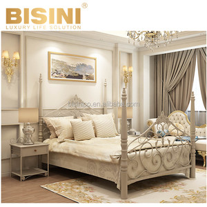 Neo-classic <strong>Antique</strong> Style Retro Double <strong>Bed</strong> with Bedpost Archaistic Carved Metal <strong>Iron</strong> Master Bedroom Set Furniture - Product Image 1