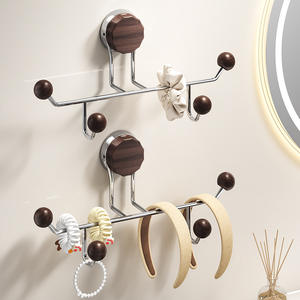 Crochet à ventouse double, fixation murale sans perçage, crochets adhésifs pour salle de bain, usage domestique, avec design boule en bois - Product Image 3