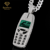 Pendentif de téléphone personnalisé tendance en moissanite, en argent sterling 925, style hip-hop glacé pour hommes, idéal pour les fêtes et le streetwear