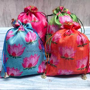 Traditional <b>Festive</b> Indian Floral Printed Potli Purse Floral Motif Drawstring <b>Bag</b> for Women's Wedding - Product Image 4