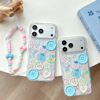 Coque de téléphone en époxy transparente en TPU avec motif cœurs et étoiles en pastel et boutons en relief pour iPhone 18 17 Pro Max 16 15 14 13