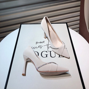High Quality Fashion Trend Solid Pointed Toe PU Thin High Heels Wedding Party Luxury Rhinestones Pumps <b>Shoes</b> Comfortable Slip-On - Product Image 3