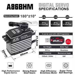 AGFRC Grande Taille A86BHM 55KG Engrenages en Acier Numérique Sans Balais Programmable pour Avion RC Grande Taille - Product Image 5