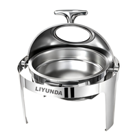 Plat à chafing dish classique rond en acier inoxydable argenté de 6 L avec couvercle à roulettes visible pour restaurant, mariage et fête