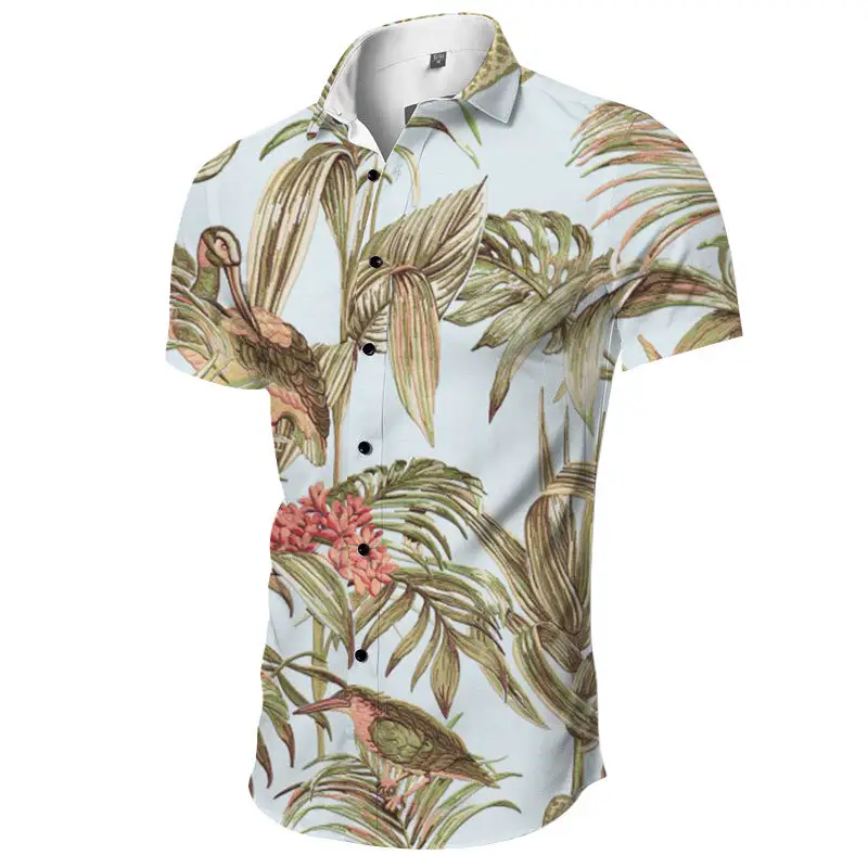 Camicia da uomo con risvolto alla moda Slim Fit a maniche corte con stampa floreale estiva