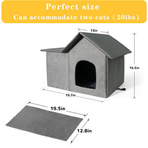 Hava koşullarına dayanıklı ahşap kedi evi, dış/iç mekan kullanımı için katlanabilir sıcak yaban kedisi barınağı, çıkarılabilir yumuşak mat, taşınabilir yaşam alanı - Product Image 2