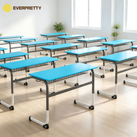Fabricant de mobilier scolaire, bureau en bois bleu, table d'étude double pour étudiants avec rangement