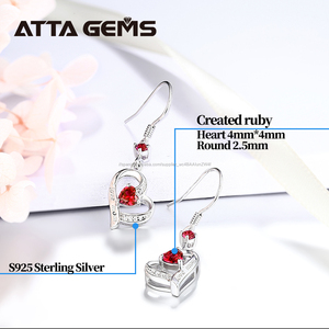 ATTA gemas de Plata de Ley 925 de plata pendientes de plata con rubí zafiro en forma de corazón de piedras preciosas - Product Image 2