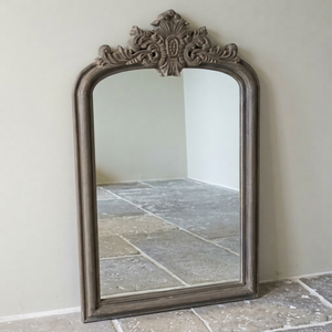Miroir mural vintage en bois à corniche, orné de sculptures, style antique, pour entrée, chambre, salon, décoration intérieure - Product Image 1