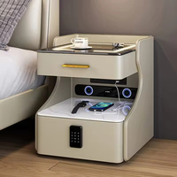 Table de chevet en cuir de designer haut de gamme avec chargeur, table de chevet moderne avec serrure, table de chevet de luxe, table de chevet intelligente