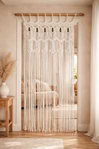 White Bohemian Cotton Macrame Rectangle <b>Door</b> Curtain Handmade Lightweight Wall Hanging Visual <b>Screen</b> for Living Room Bedroom - Product Image 5