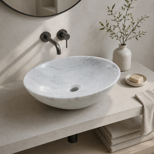 Poulars En gros Lavabo de luxe mural en pierre naturelle et pierre artificielle, avec piédestal, en marbre de Carrare blanc - Product Image 5