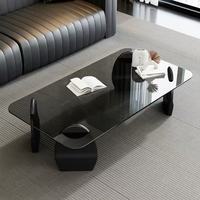 Table basse en verre trempé, table à thé rectangulaire minimaliste de style italien pour salon