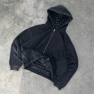 Felpa con Cappuccio Reversibile OEM Designer, Doppio Strato con Zip, in French Terry, Stampa <span class=keywords><strong>a</strong></span> <span class=keywords><strong>Quadri</strong></span>, Giacca con Spalle Scivolate per Uomo - Product Image 4