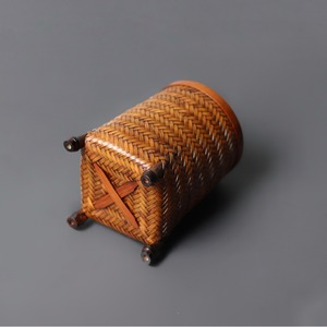 July 7th <b>Bamboo</b> Woven Tea Caddy Round Handmade Standing Tea Storage <b>Container</b> Traditional Office Organizer Pen Holder - Product Image 4