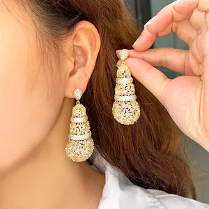 Indian Gold Filled Cubic Zirconia ciondola Drop Pakistan Bridal Long Big Chunky orecchini per le donne accessori per gioielli da sposa