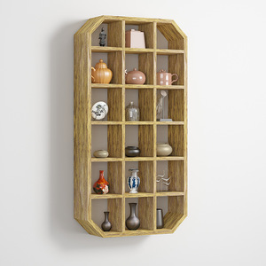 Estante de Pared de Madera Maciza con Múltiples Compartimentos, Forma Irregular, Estante de Exhibición para Almacenamiento de Té, Estilo Retro Chino - Product Image 3