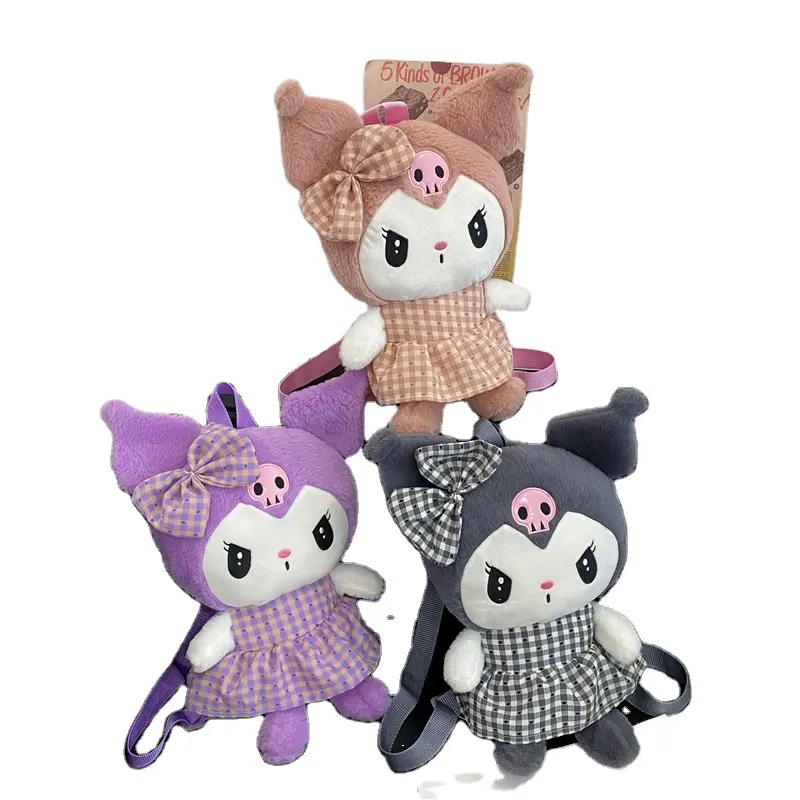 Mochila de pelúcia para bonecas Kuromi, mochila de brinquedo de pelúcia Sanrioed Melody animação DHF