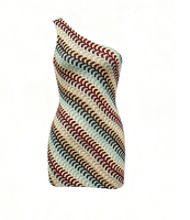 Robe Courte Moulante Femme Personnalisée à Une Épaule, Rayée, Strass, Sexy, Tricotée, Extensible, Tenue de Soirée d'Été, Vente en Gros, OEM ODM, Décontractée
