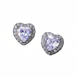 Eleganti orecchini a forma di cuore con cristalli per donna, in argento 925 e oro bianco, gioielli romantici da matrimonio con montatura a griffe. - Product Image 1