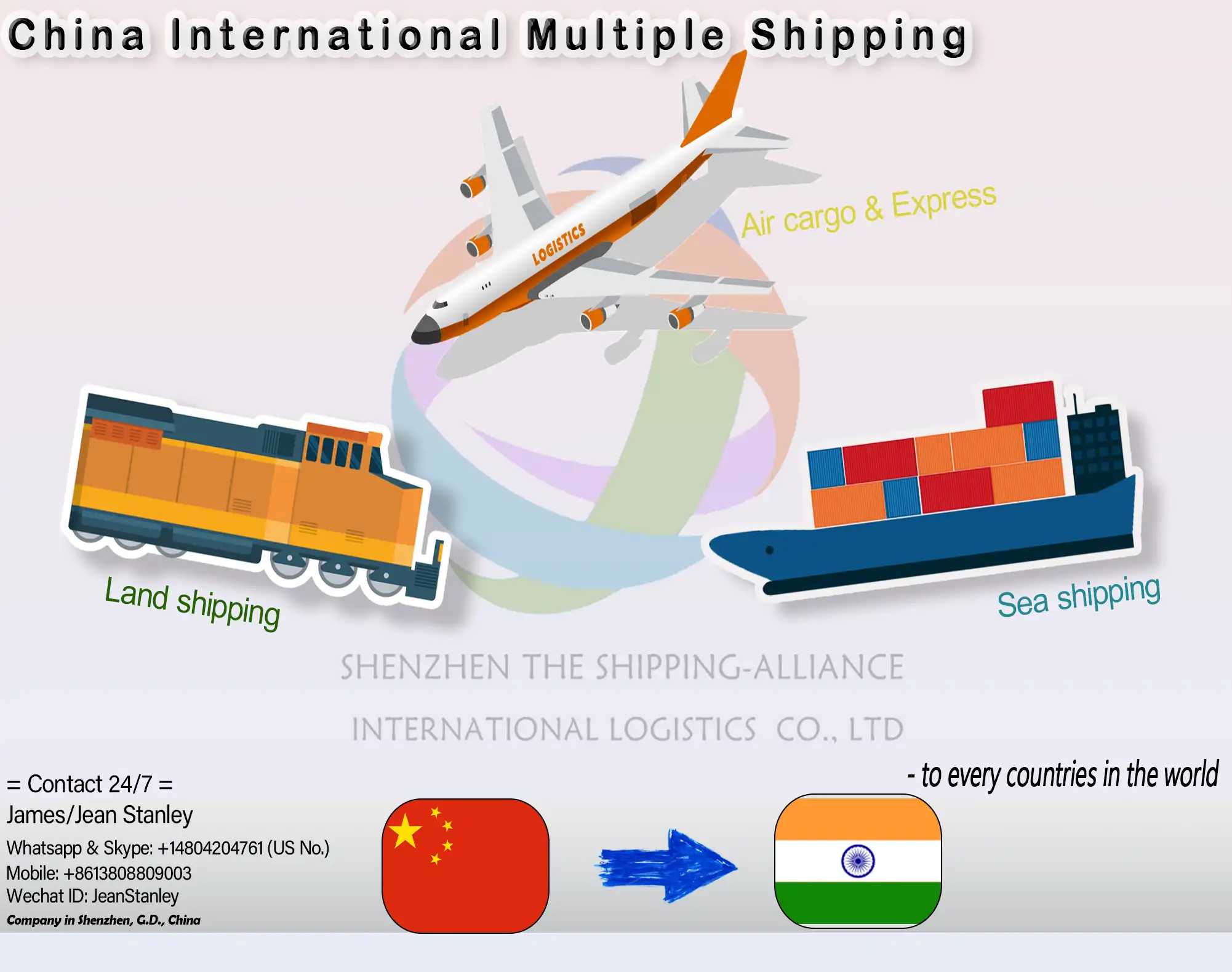 From CHINA to India Air / Sea / Land freight shipping: Bombay, Delhi, Kolkata (Calcutta), Chennai (Madras), Bengaluru Bangalore