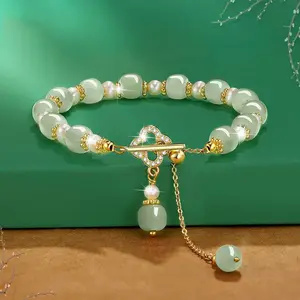 2023 Vintage Light Luxury Imitação Hetian Jade Frisado Charm Bracelet Party Casual Pérola Zircon Moda Jóias para Mulheres Presentes