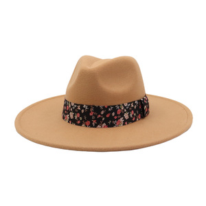 Sombrero Fedora de Fieltro de Lana Personalizado al por Mayor con Detalle de Cinta con Estampado Floral para Uso Casual de Negocios al Aire Libre - Product Image 5