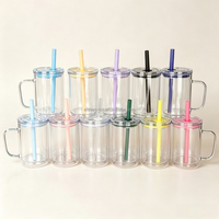 Mug isotherme double paroi en plastique de 17 oz avec couvercle et paille, transparent, vierge pour personnalisation DIY