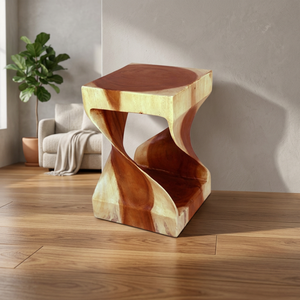 Decorative Home Furniture Suar Wooden Stool Tower Twist Design Small Size <b>Rustic</b> Minimalist Classic Style From Indonesia - Product Image 2