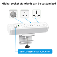 Prise de bureau à fixation par pince en alliage d'aluminium US 65W 13A 125V avec 3 prises CA et 2 ports USB-C, sortie USB