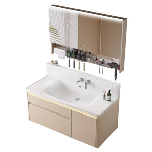 Espejo Inteligente de Titanio Italiano para Baño, Mueble de Baño de Una Pieza con Lavabo de Cerámica, Gabinete de Aluminio con Diseño de Panal - Product Image 2