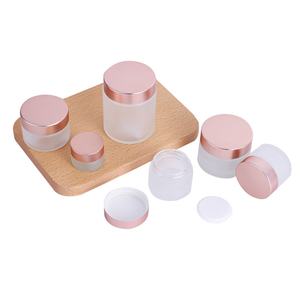 Tarros de vidrio vacíos color oro rosa para crema corporal cosmética de 8 oz, transparentes, esmerilados, de plástico con tapa dorada de rosca. - Product Image 2