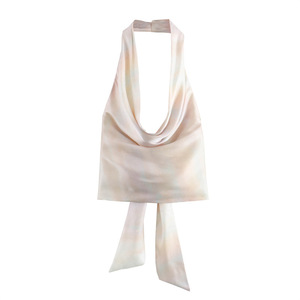 T-shirt Sexy da donna con Texture di <span class=keywords><strong>seta</strong></span> e tinta con stampa e collo t-shirt estive senza maniche - Product Image 2