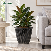 Pot de fleurs moderne en plastique côtelé, grand bac à plantes décoratif noir ondulé en résine écologique durable pour intérieur et extérieur cm