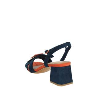 Sandalias de tacón para mujer Marco Tozzi, color azul marino, con hebilla naranja, tacón cuadrado, talla 44 - Product Image 2