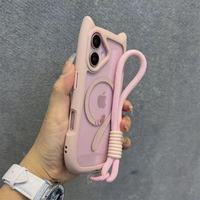 Coque de téléphone magnétique transparente antichoc avec oreilles de chat et cordon pour iPhone 11 12 13 14 15 16 17 Pro Max